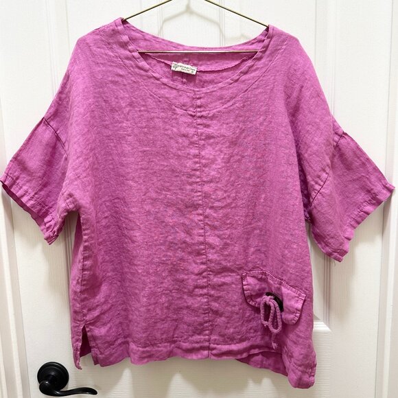 100% Pure Linen Made In Italy Tunic Top Women's Size S Raspberry Cottagecore - Picture 12 of 12